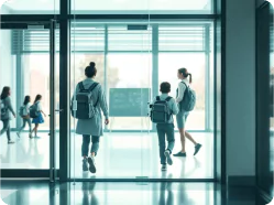Durable bullet-resistant glass installed in the windows of an educational institution, prioritizing student and staff safety.