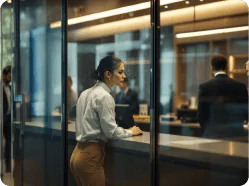 Bullet-resistant glass installed in the counters and windows of a financial institution, offering reliable protection for employees and customers.