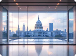 Bullet-resistant glass in the entry doors of a government facility, ensuring secure access control and safety for officials.