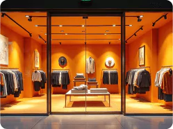 Bullet-resistant glass display cases and storefronts in a high-end retail shop, protecting valuable merchandise while maintaining a luxurious look.