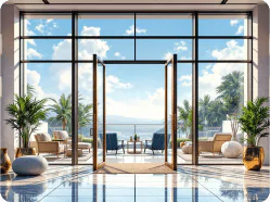 Elegant bullet-resistant glass used in a hotel lobby, blending luxury with enhanced security for guests and staff.