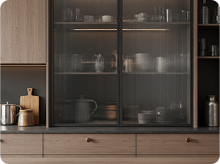 Request pricing for reeded and textured pattern glass cabinet doors for kitchens and interiors