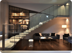 Request custom pattern glass for commercial glass railing installations and staircases